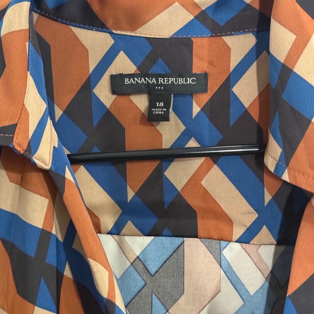 Banana Republic Dress Womens 18 Faux Wrap Geometric Print Long Sleeve Mini Plus‎ - Picture 6 of 7